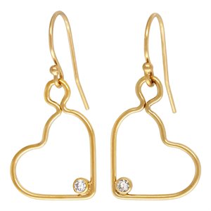 Ball End Ear Wire w / Heart Drop 2mm White CZ