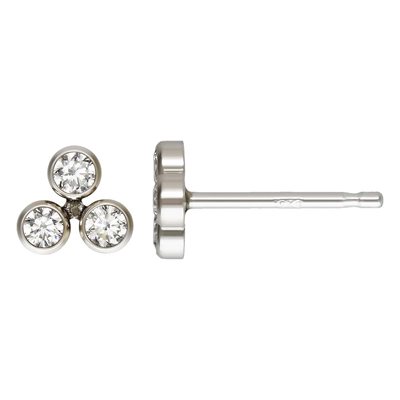 2mm White 3A CZ 3 Bezel Cluster Post Earring AT