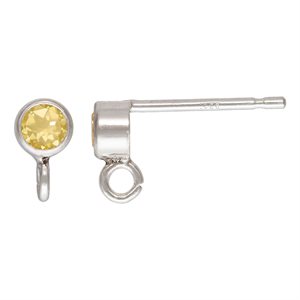 3mm Citrine Post Earring w / Ring AT