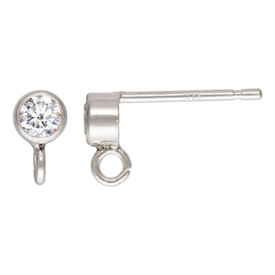 3.0mm White 3A CZ Post Earring w / Ring AT 3.0mm White 3A CZ Post Earring w / Ring AT
