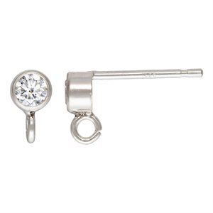 3.0mm White 3A CZ Post Earring w / Ring AT