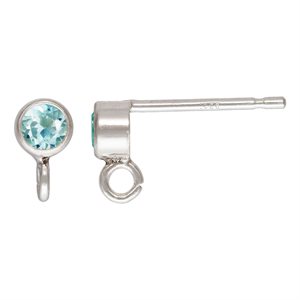 3mm Sky Blue Topaz Bezel Post Earring w / Ring AT