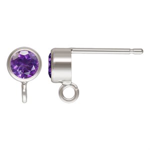 4.0mm Amethyst Post Earring w / Ring AT