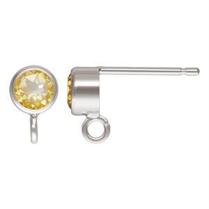 4.0mm Citrine Post Earring w / Ring AT