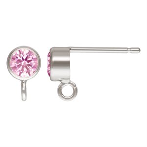 4.0mm Pink 3A CZ Post Earring w / Ring AT