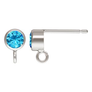 4mm Swiss Blue 3A CZ Post Earring w / Ring AT