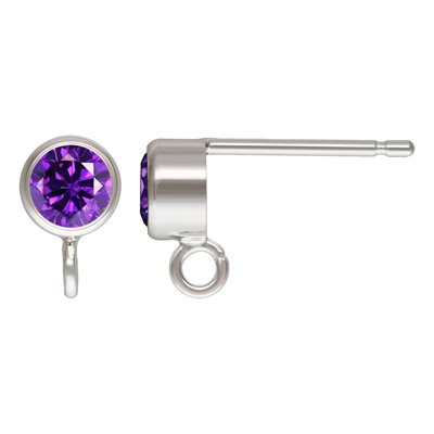 4.0mm Amethyst 3A CZ Post Earring w / Ring AT 4.0mm Amethyst 3A CZ Post Earring w / Ring AT