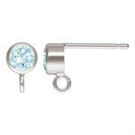 4mm Aquamarine 3A CZ Post Earring w / Ring AT