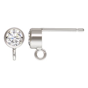 4.0mm White 3A CZ Post Earring w / Ring AT