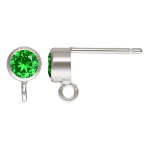 4.0mm Green 3A CZ Post Earring w / Ring AT