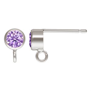 4mm Lt Amethyst 3A CZ Post Ear w / Ring AT