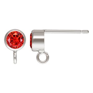 4.0mm Ruby 3A CZ Post Earring w / Ring AT