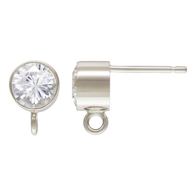 5.0mm White 3A CZ Post Earring w / Ring AT