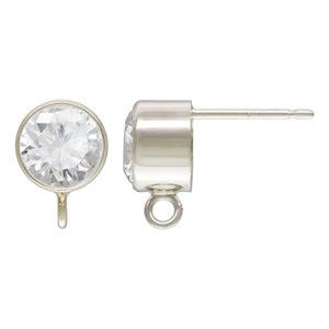 6.0mm CZ Bezel Post Ear w / Ring AT