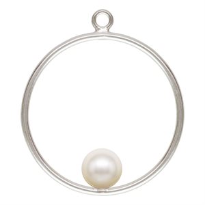 20mm Round Drop w / 5mm White Crystal Simulated Pearl