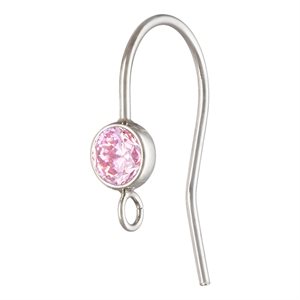 4.0mm Pink 3A CZ Ear Wire w / Ring AT