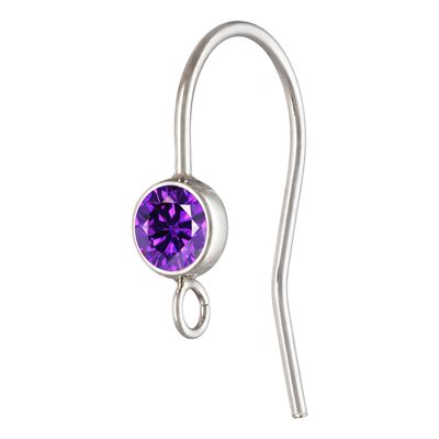 4.0mm Amethyst 3A CZ Ear Wire w / Ring AT 4.0mm Amethyst 3A CZ Ear Wire w / Ring AT