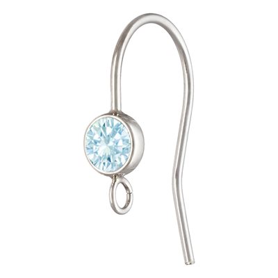 4.0mm Aquamarine 3A CZ Ear Wire w / Ring AT 4.0mm Aquamarine 3A CZ Ear Wire w / Ring AT