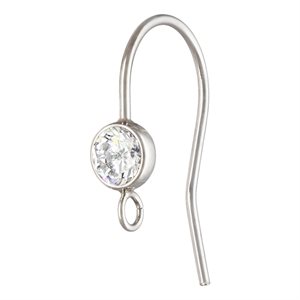 4.0mm White 3A CZ Bezel Ear Wire w / Ring AT