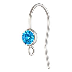 4.0mm Aqua Blue 3A CZ Ear Wire w / Ring AT
