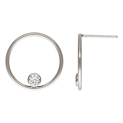 15mm Circle Post Earring w / 3mm White CZ AT