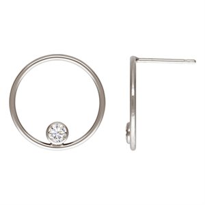 15mm Circle Post Earring w / 3mm White CZ AT