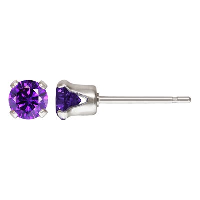 4mm Amethyst 3A CZ Snap-in Post Earring AT