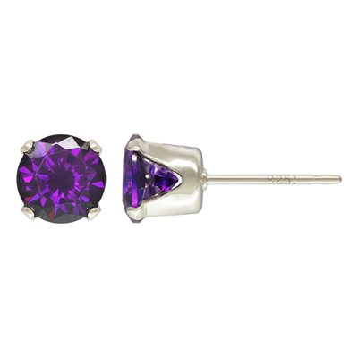 6mm Amethyst 3A CZ Snap-in Post Earring AT