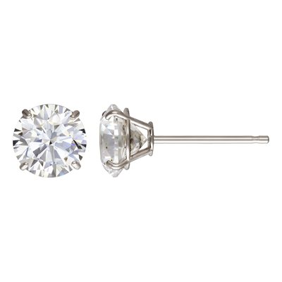 6.0mm 4 Prong Cast Earring w / White 5A CZ AT