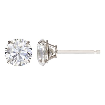 6.0mm 4 Prong Cast Earring w / White 5A CZ AT 6.0mm 4 Prong Cast Earring w / White 5A CZ AT