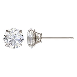6.0mm 4 Prong Cast Earring w / White 5A CZ AT