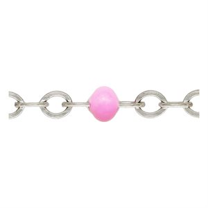 1.7mm Flat Cable Chain w / Pink Epoxy Beads 100ft Spool AT