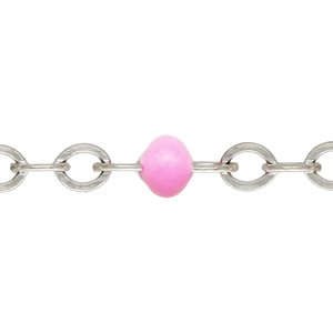 1.7mm Flat Cable Chain w / Pink Epoxy Beads 100ft Spool AT