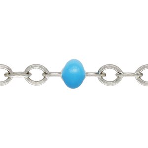 1.7mm Flat Cable Chain w / Blue Epoxy Beads 100ft Spool AT