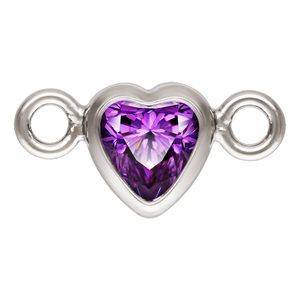 3.0mm Amethyst 3A CZ Horizontal Heart Bezel Connector SPAT