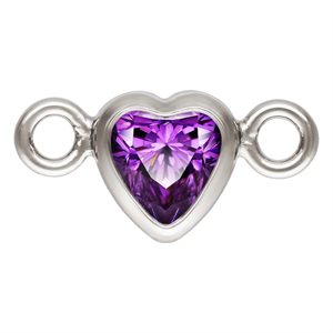 3.0mm Amethyst 3A CZ Horizontal Heart Bezel Connector SPAT