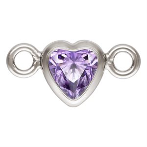 3.0mm Light Amethyst 3A CZ Horizontal Heart Bezel Connector SPAT