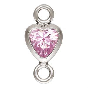 3.0mm Pink 3A CZ Vertical Heart Bezel Connector SPAT