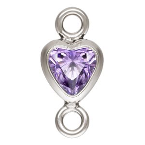 3.0mm Light Amethyst 3A CZ Vertical Heart Bezel Connector SPAT
