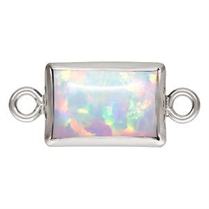 4.0x6.0mm White Bello Opal Rectangle Bezel Connector SPAT