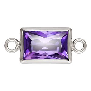 4.0x6.0mm Amethyst 3A CZ Rectangle Bezel Connector SPAT