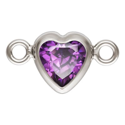 4.0mm Amethyst 3A CZ Horizontal Heart Bezel Connector SPAT 4.0mm Amethyst 3A CZ Horizontal Heart Bezel Connector SPAT