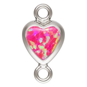 4.0mm Hot Pink Bello Opal Vertical Heart Bezel Connector SPAT