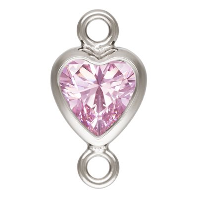 4.0mm Pink 3A CZ Vertical Heart Bezel Connector SPAT