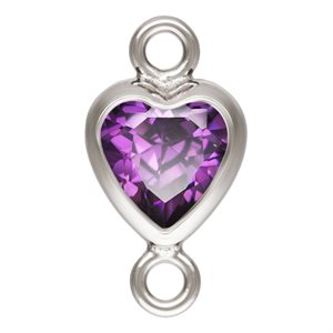 4.0mm Amethyst 3A CZ Vertical Heart Bezel Connector SPAT