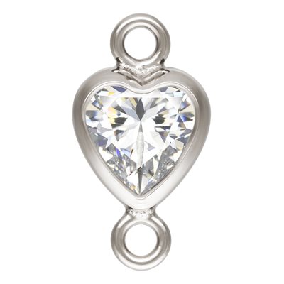 4.0mm White 3A CZ Vertical Heart Bezel Connector SPAT