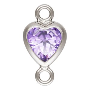 4.0mm Light Amethyst 3A CZ Vertical Heart Bezel Connector SPAT