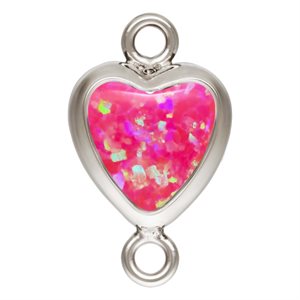 5.0mm Hot Pink Bello Opal Vertical Heart Bezel Connector SPAT