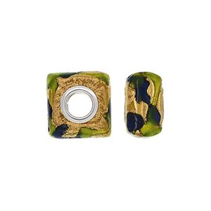 12x8mm Gold / Green / Blue Sq Glass 4.7mm Hole