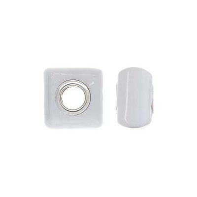 12x8mm White Square Glass Bead 4.7mm Hole